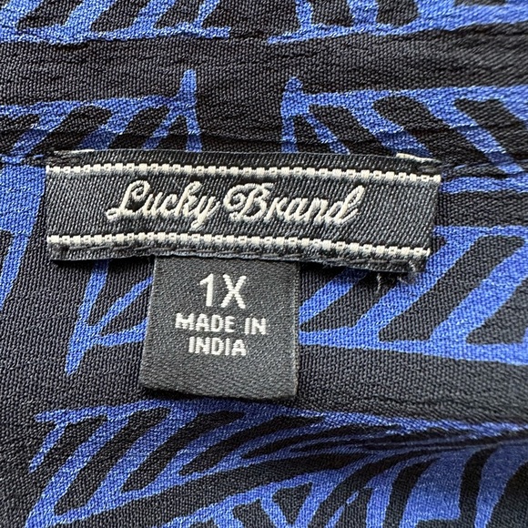 Lucky Brand Shirt Mini Dress Blue Black Geometric Tie Waist 3/4 Sleeves Size 1X - Picture 9 of 10
